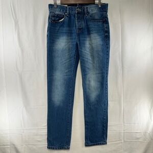 oodji Straight Leg Jeans Mens 30x32 Blue Medium Wash Button Fly